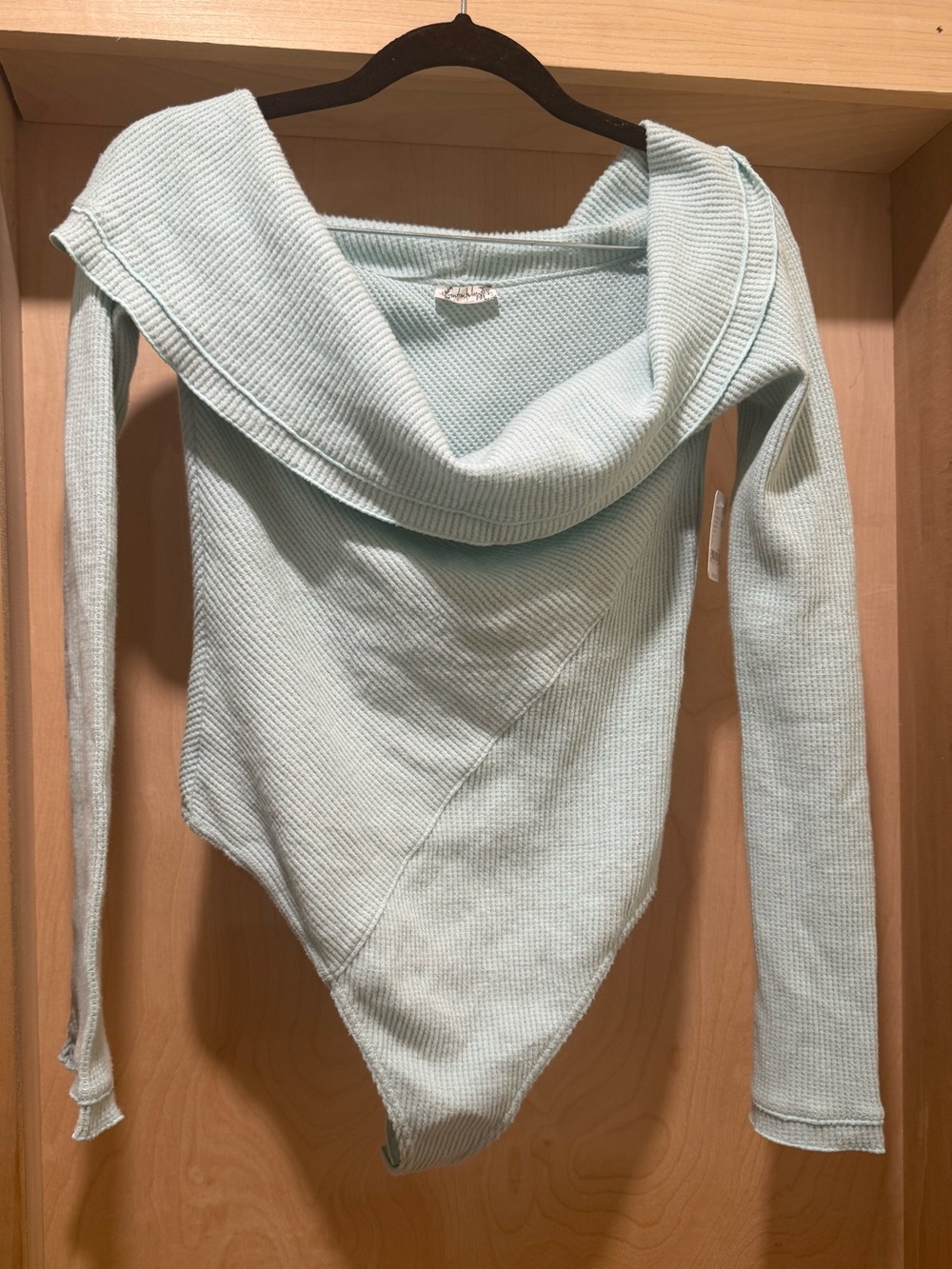 Free People Pale Blue Off-the-Shoulder Ribbed Bodysuit Sweater Size Small New